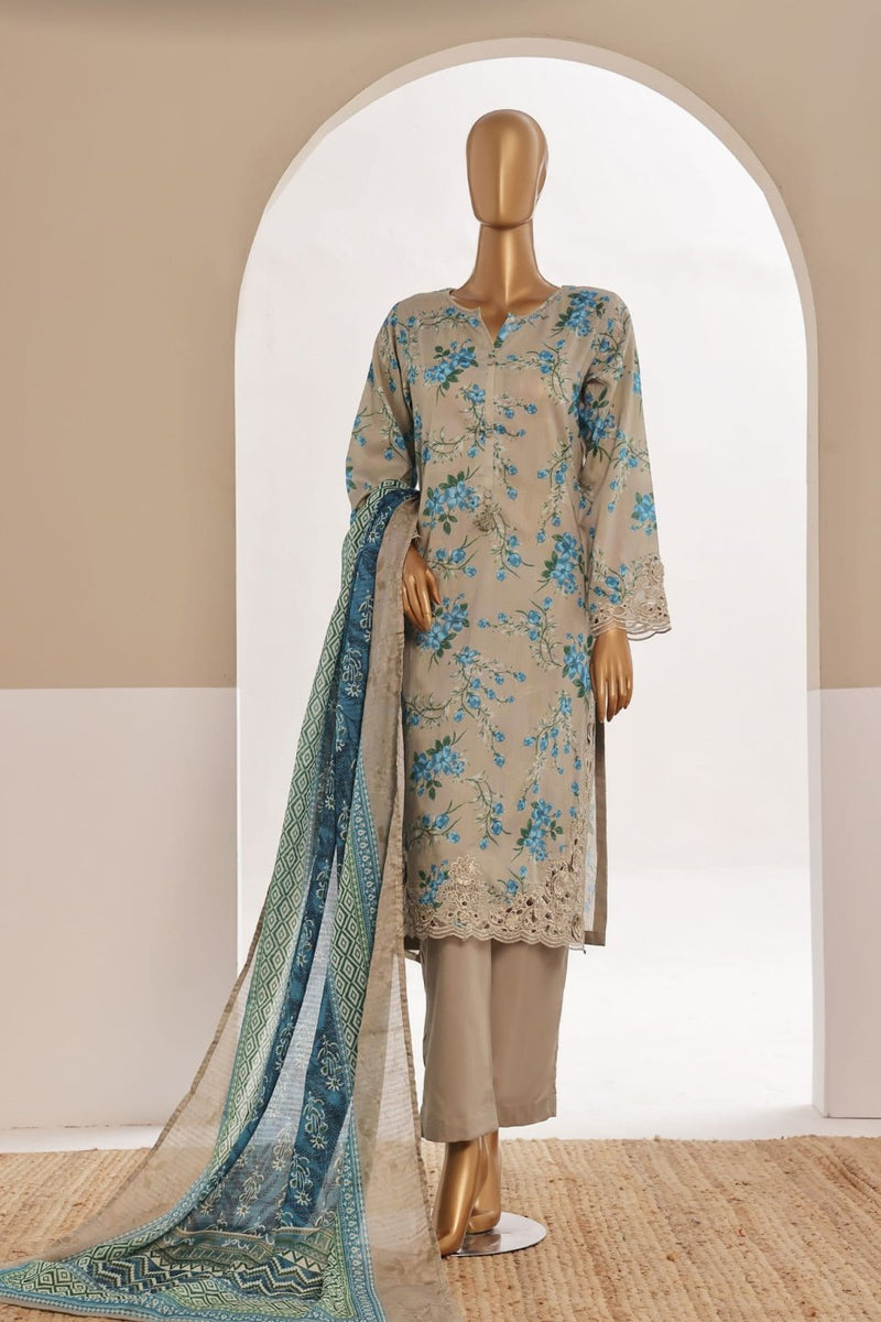 Luxury Lawn - Stitched Printed 3piece With Lace work & Cut work  - Skin