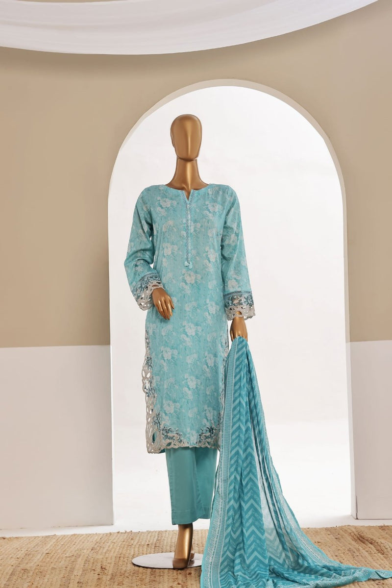 Luxury Lawn - Stitched Printed 3piece With Lace work & Cut work  - Ferozi