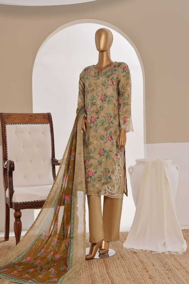 Luxury Lawn - Stitched Printed 3piece With Lace work & Cut work  - Skin