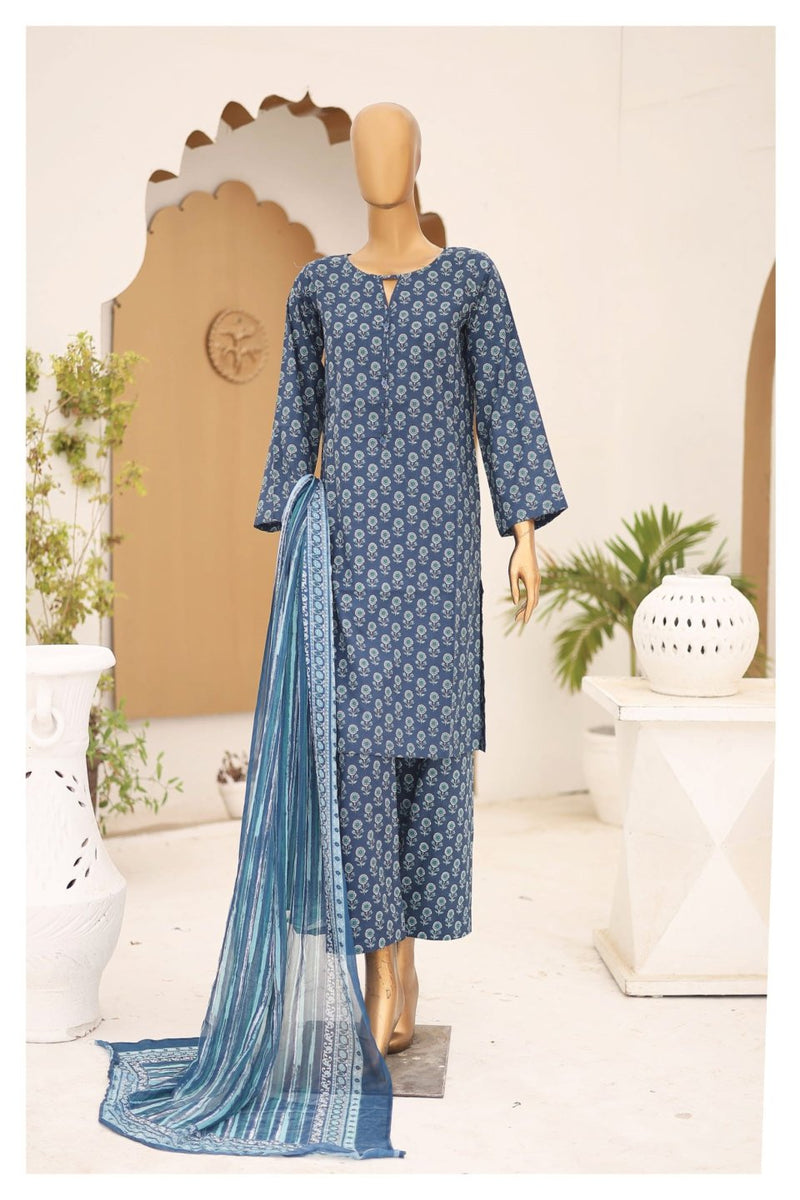 Lawn - Stitched Printed 3piece with Chiffon Dupatta - Teal