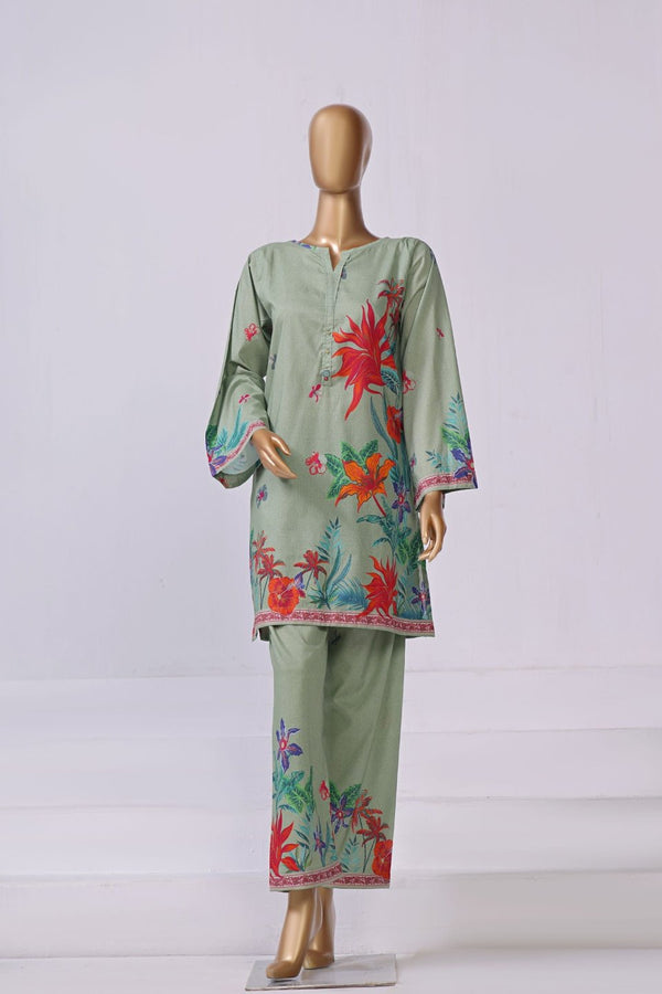 Lawn Co-ords - Stitched Printed Kurti & Trouser with Lace work - Pista