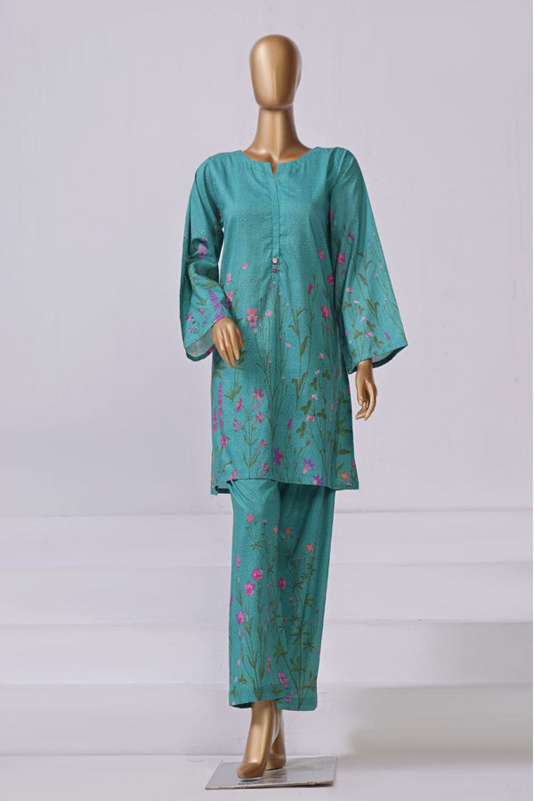 Lawn Co-ords - Stitched Printed Kurti & Trouser with Lace work - C.Green