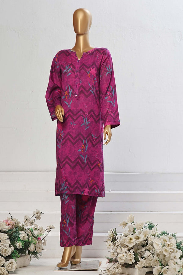 Lawn Co-ords - Stitched Printed Kurti & Trouser with Lace work - Fuchsia