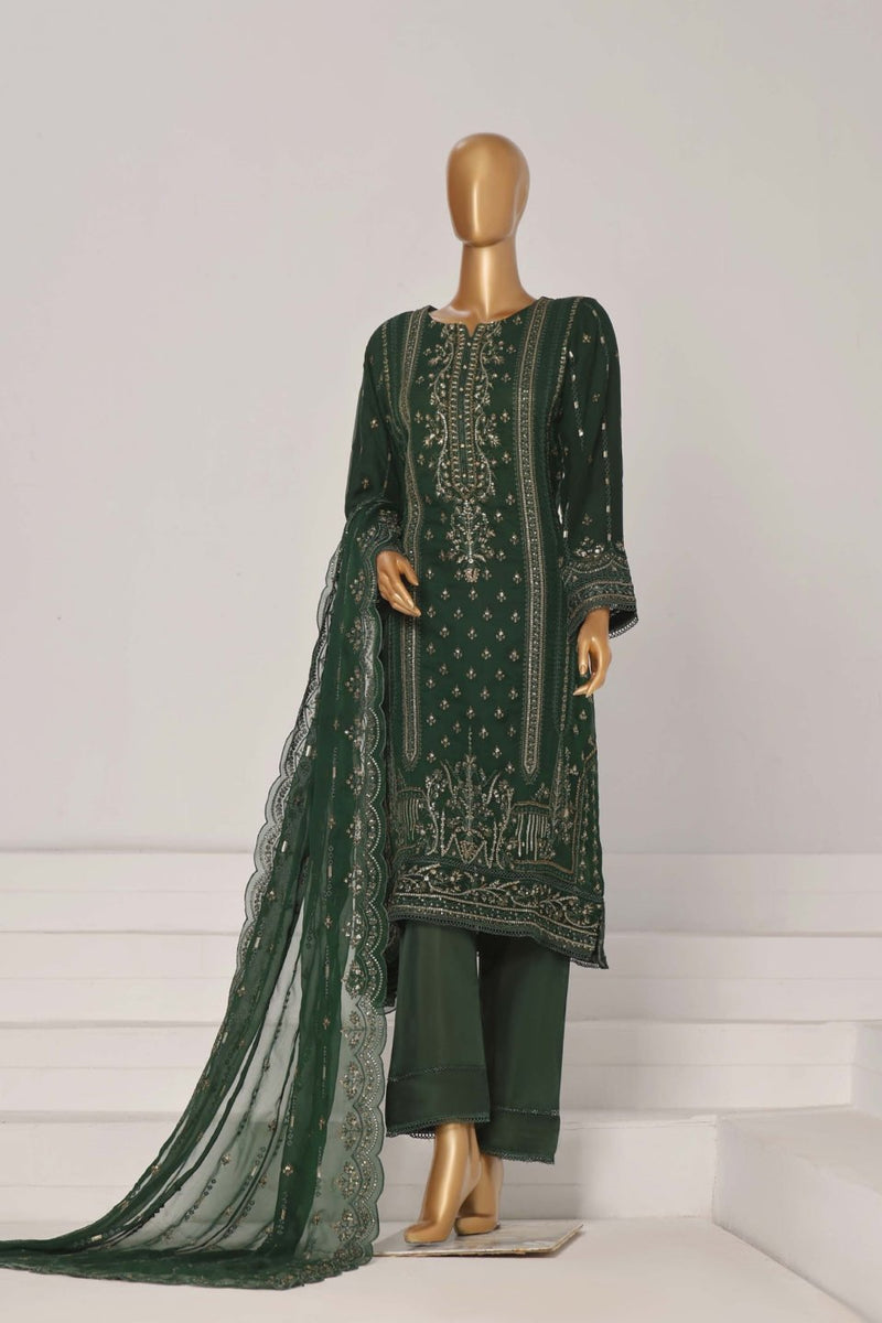 Formal Luxury Chiffon - Stitched Embroidered 3piece with Emb Dupatta - Green