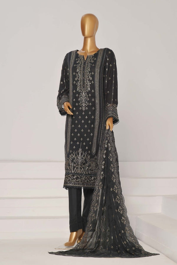 Formal Luxury Chiffon - Stitched Embroidered 3piece with Emb Dupatta - N.Blue