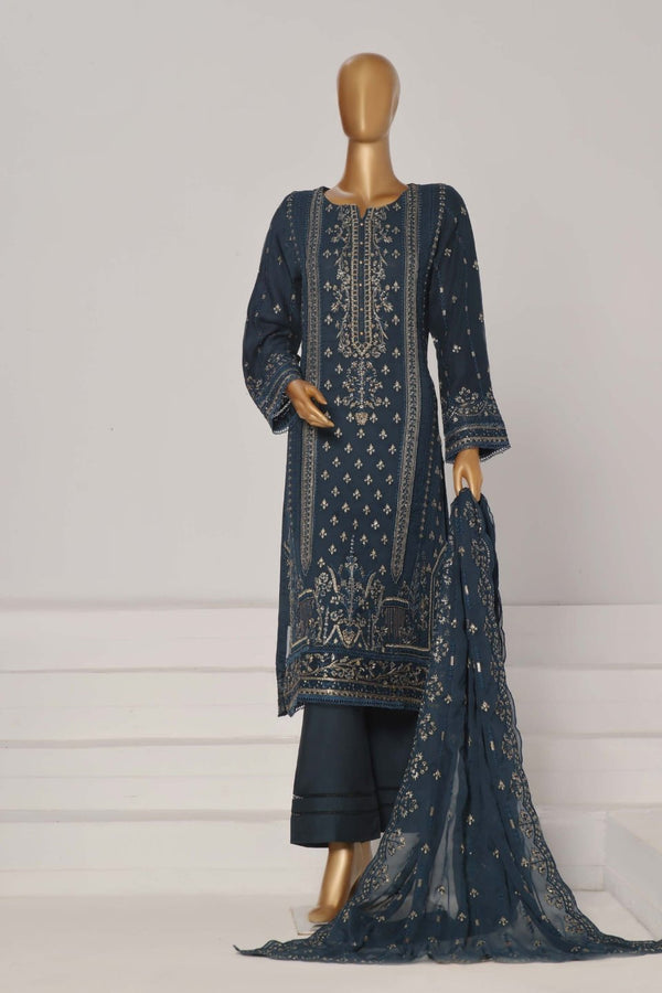 Formal Luxury Chiffon - Stitched Embroidered 3piece with Emb Dupatta - Teal