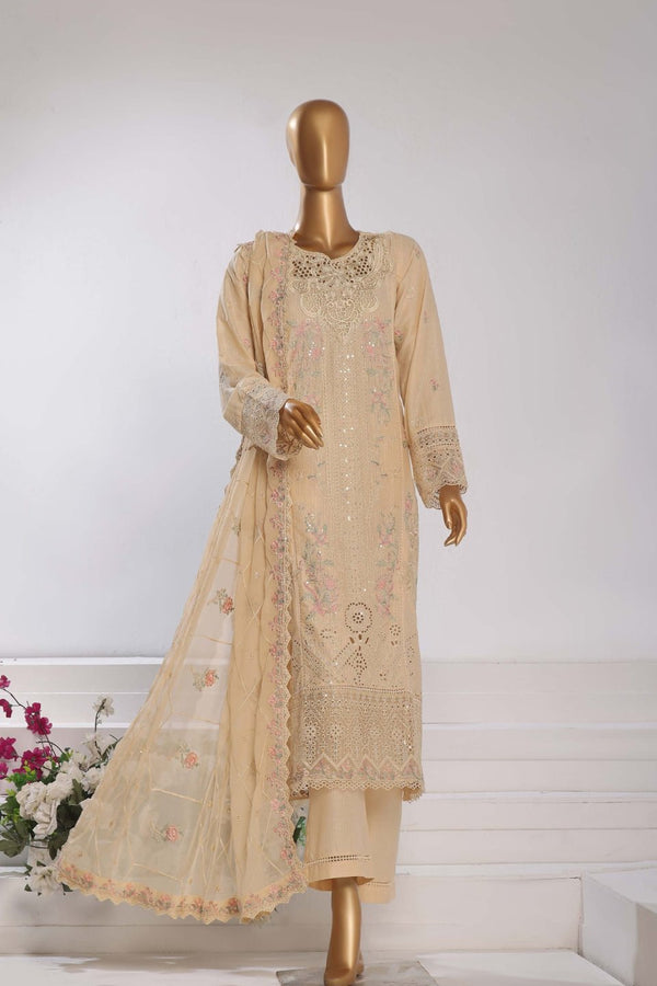 Lawn Chikankari - Stitched Embroidered 3piece with Embroidered Chiffon Dupatta  - Skin