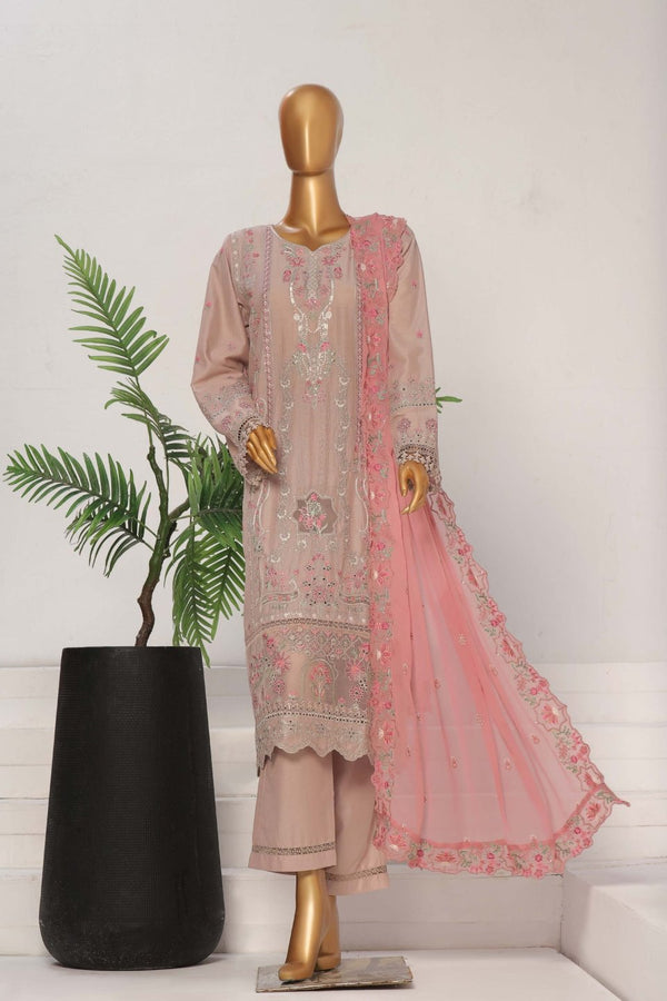 Lawn Chikankari - Stitched Embroidered 3piece with Embroidered Chiffon Dupatta  - Pink