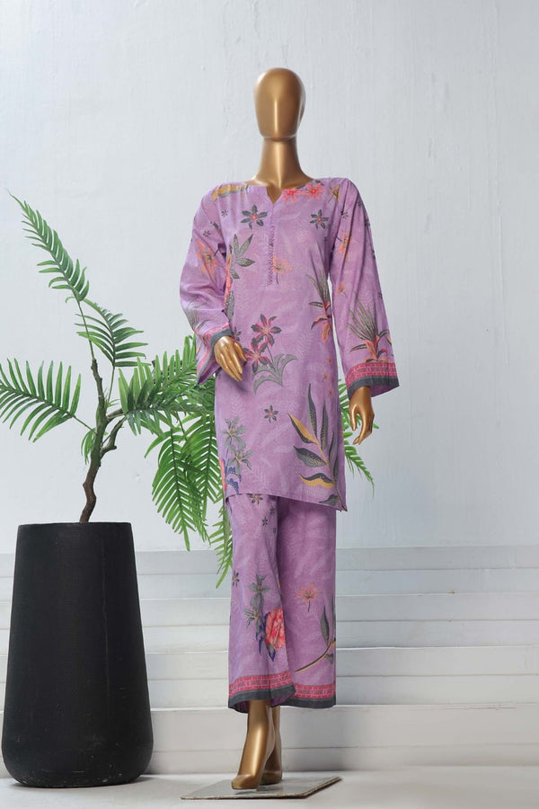 Lawn Co-ords - Stitched Printed Kurti & Trouser with Lace work - Lilac