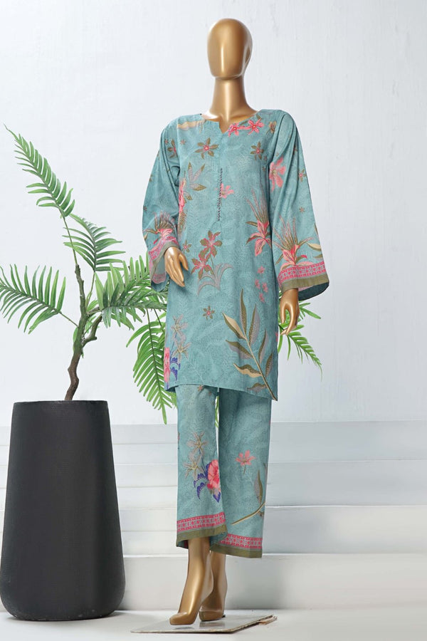 Lawn Co-ords - Stitched Printed Kurti & Trouser with Lace work - C.Green