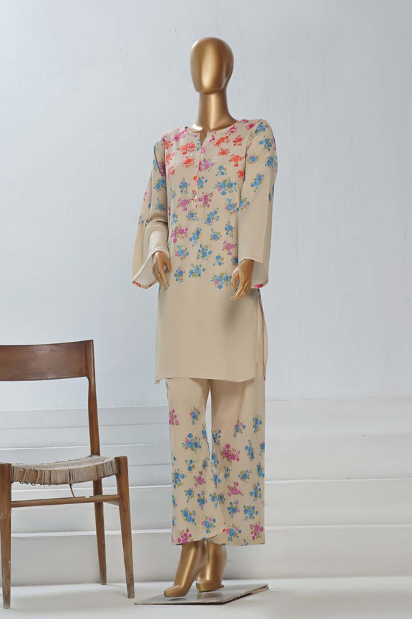 Lawn Co-ords - Stitched Printed Kurti & Trouser with Lace work - Skin