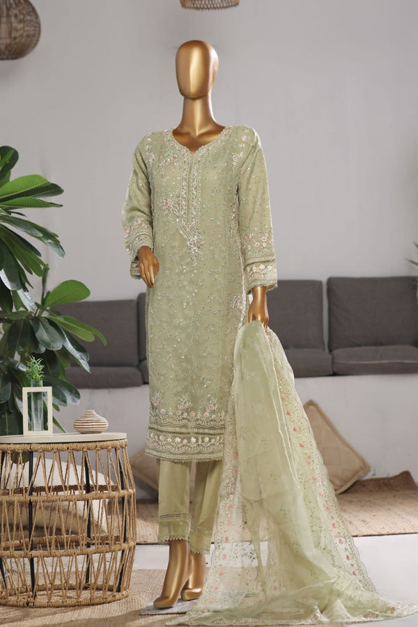 Organza - Stitched Embroidered Kurti & Dupatta with Hand work - Pista