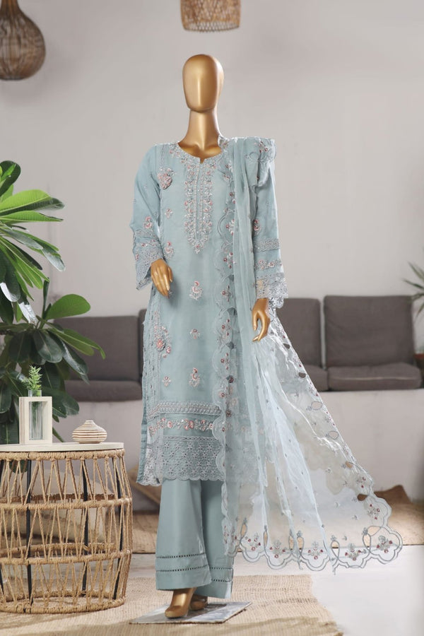 Organza - Stitched Embroidered Kurti & Dupatta with Hand work - Azure