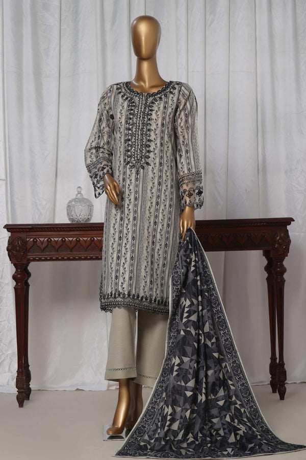 Khaddar - Stitched Printed  3piece with Embroidered Cut work - Black