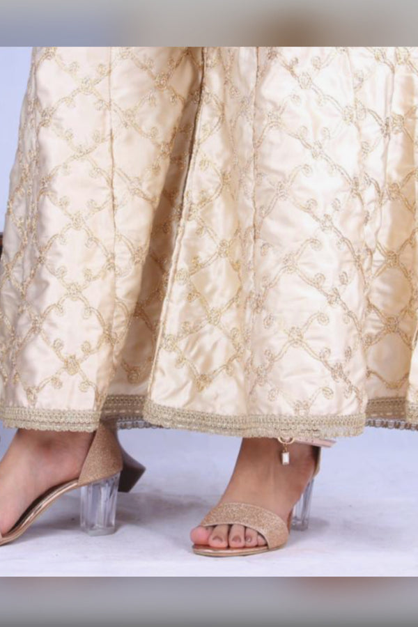 Silk - Stitched Embroidered Dhaka pant - Skin